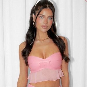 NWT Beginning Boutique Pink Strapless Crop Top Bow Ruffle Sz4 XS S